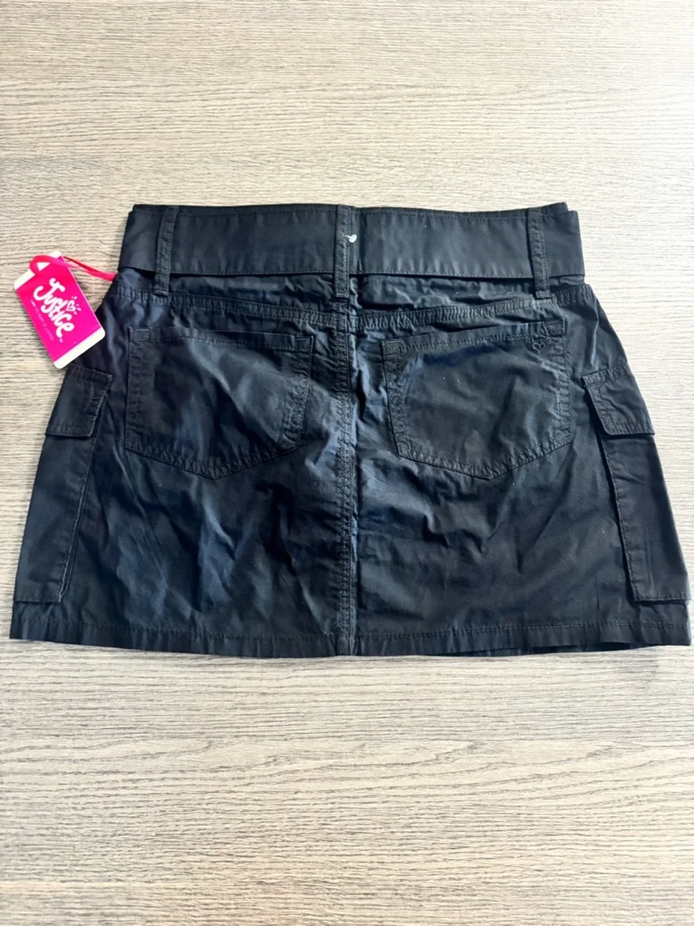 Justice Denim Girls Cargo Skirt With Belt Black Built In Shorts Size 18
